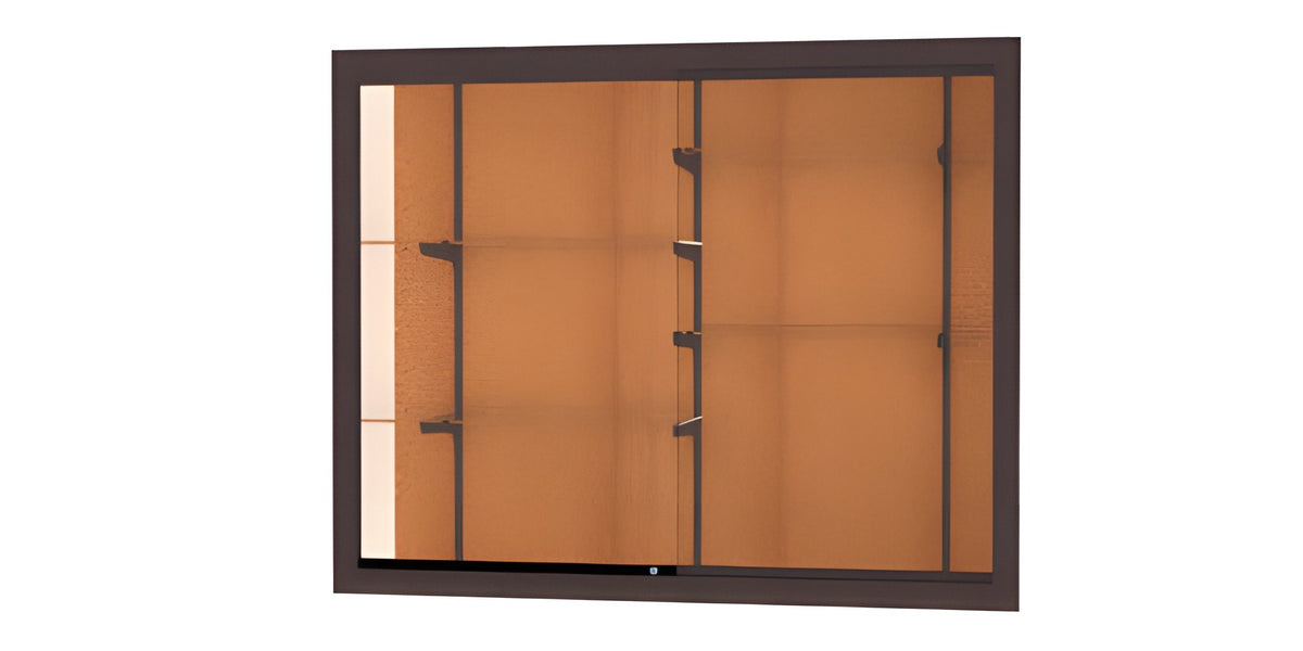 Recessed Wall Display Case w/ Cork Back and Dark Bronze Aluminum Frame, 48"H X 60"W X 16"D