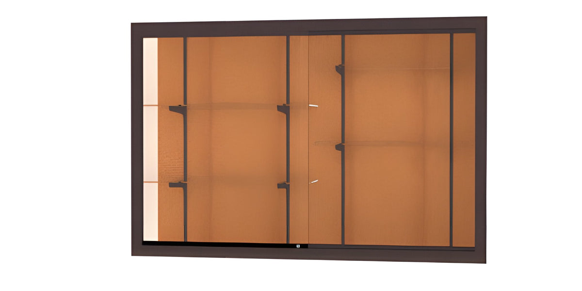 Recessed Wall Display Case w/ Cork Back and Dark Bronze Aluminum Frame, 48"H X 72"W X 16"D
