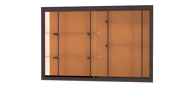 Recessed Wall Display Case w/ Cork Back and Dark Bronze Aluminum Frame, 48"H X 72"W X 16"D