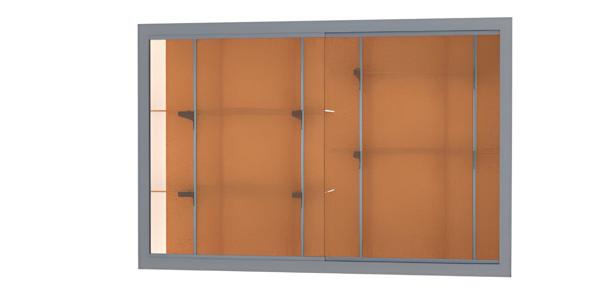 Recessed Wall Display Case w/ Cork Back and Satin Natural Aluminum Frame, 48"H X 72"W X 16"D