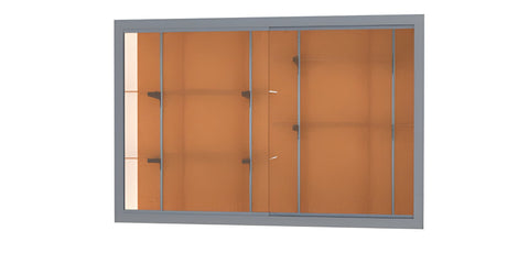 Recessed Wall Display Case w/ Cork Back and Satin Natural Aluminum Frame, 48"H X 72"W X 16"D