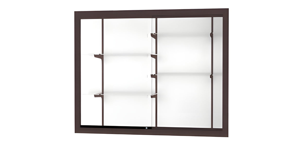 Recessed Wall Display Case w/ White Laminate Back and Dark Bronze Aluminum Frame, 48"H X 60"W X 16"D