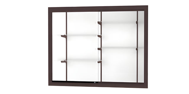 Recessed Wall Display Case w/ White Laminate Back and Dark Bronze Aluminum Frame, 48"H X 60"W X 16"D