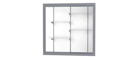 Recessed Wall Display Case w/ White Laminate Back and Satin Natural Aluminum Frame, 48"H x 48"W x 16"D