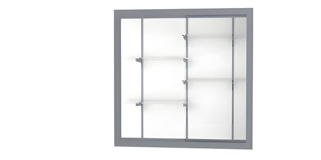 Recessed Wall Display Case w/ White Laminate Back and Satin Natural Aluminum Frame, 48"H x 48"W x 16"D