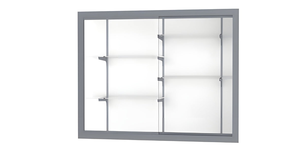 Recessed Wall Display Case w/ White Laminate Back and Satin Natural Aluminum Frame, 48"H X 60"W X 16"D