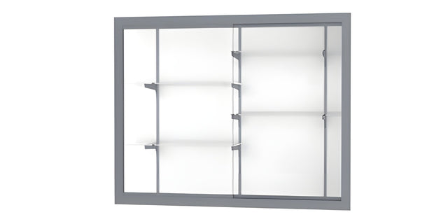 Recessed Wall Display Case w/ White Laminate Back and Satin Natural Aluminum Frame, 48"H X 60"W X 16"D