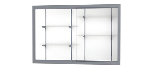 Recessed Wall Display Case w/ White Laminate Back and Satin Natural Aluminum Frame, 48"H X 72"W X 16"D