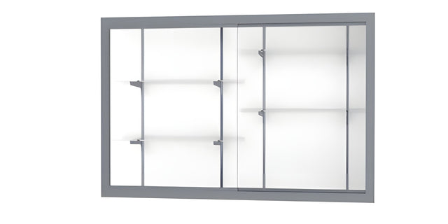 Recessed Wall Display Case w/ White Laminate Back and Satin Natural Aluminum Frame, 48"H X 72"W X 16"D