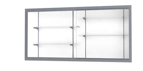 Recessed Wall Display Case w/ White Laminate Back and Satin Natural Aluminum Frame, 48"H X 96"W X 16"D