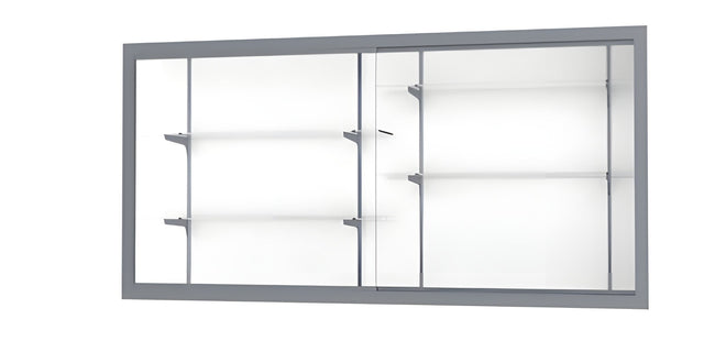 Recessed Wall Display Case w/ White Laminate Back and Satin Natural Aluminum Frame, 48"H X 96"W X 16"D