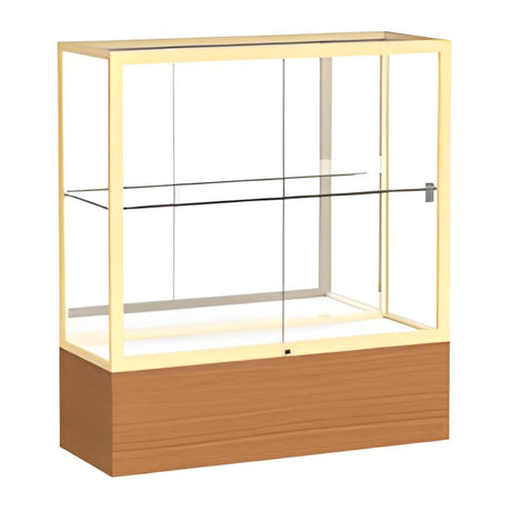 Reliant Carmel Oak case, Mirror Back w/ Champagne aluminum frame finish, 40"H x 36"W x 14"D