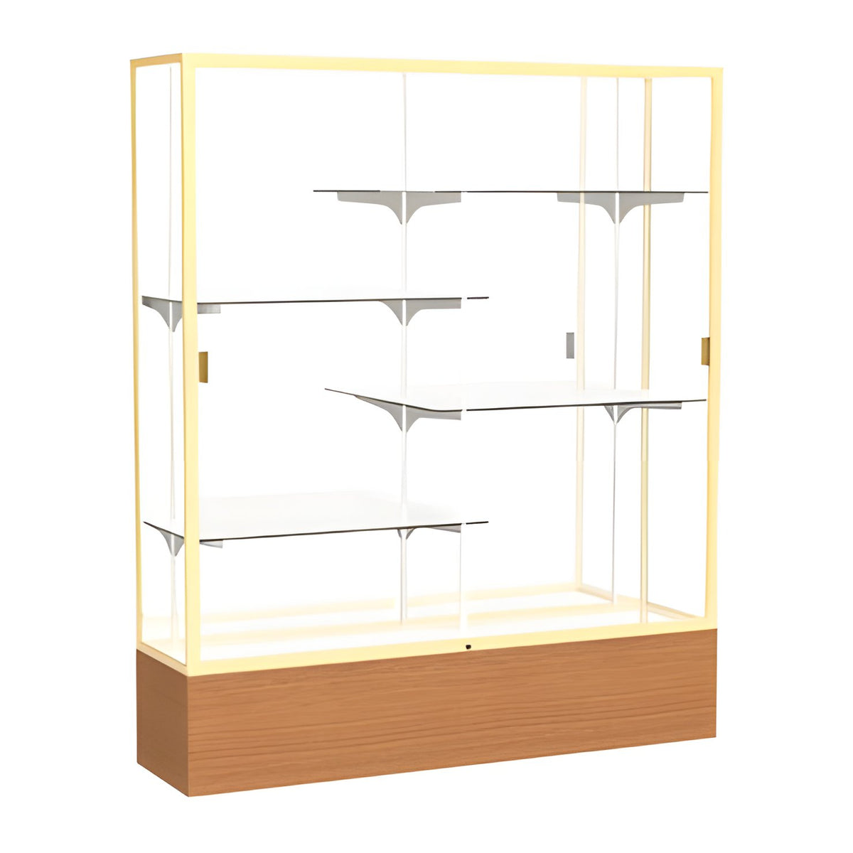Reliant Carmel Oak case, Mirror Back w/ Champagne aluminum frame finish, 72"H x 60"W x 16"D