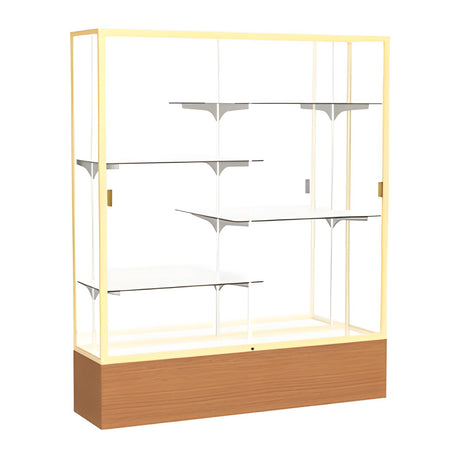 Reliant Carmel Oak case, Mirror Back w/ Champagne aluminum frame finish, 72"H x 60"W x 16"D