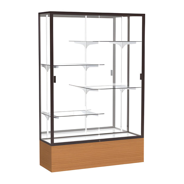 Reliant Carmel Oak case, Mirror Back w/ Dark Bronze aluminum frame finish, 72"H x 48"W x 16"D