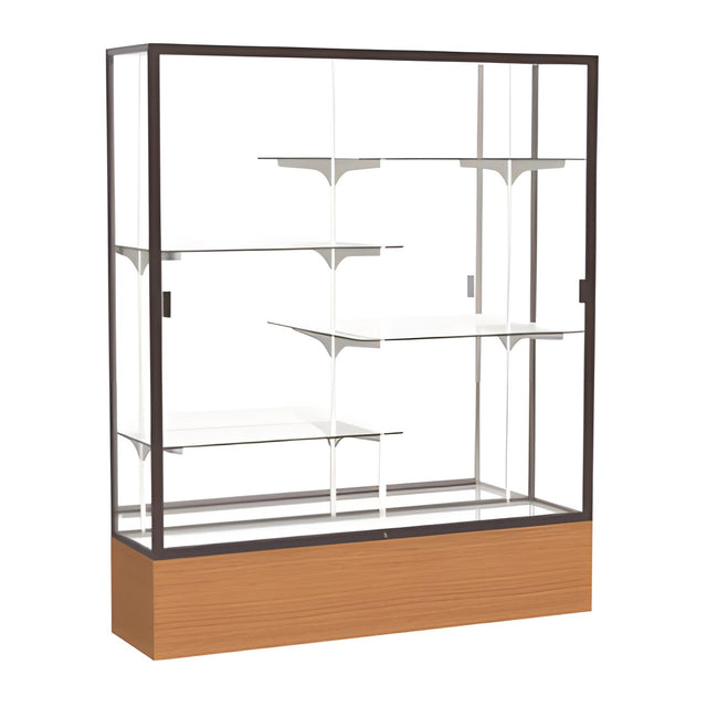Reliant Carmel Oak case, Mirror Back w/ Dark Bronze aluminum frame finish, 72"H x 60"W x 16"D