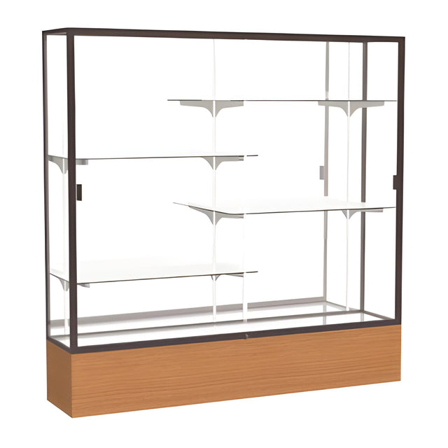 Reliant Carmel Oak case, Mirror Back w/ Dark Bronze aluminum frame finish, 72"H x 72"W x 16"D