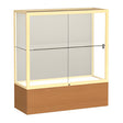 Reliant Carmel Oak case, Plaque Fabric Back w/ Champagne aluminum frame finish, 40"H x 36"W x 14"D