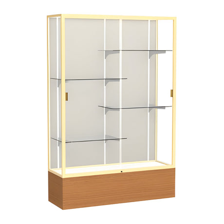 Reliant Carmel Oak case, Plaque Fabric Back w/ Champagne aluminum frame finish, 72"H x 48"W x 16"D