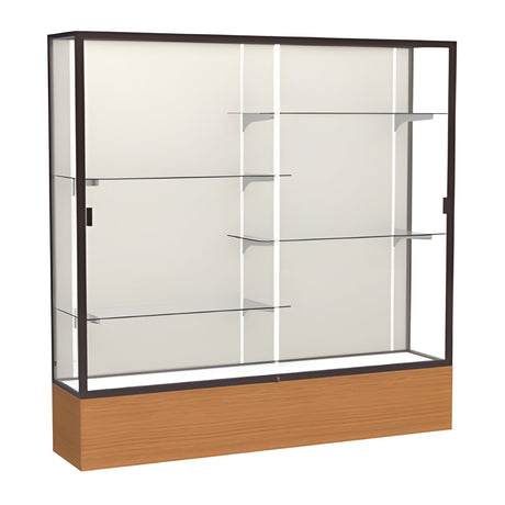 Reliant Carmel Oak case, Plaque Fabric Back w/ Dark Bronze aluminum frame finish, 72"H x 72"W x 16"D