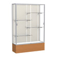 Reliant Carmel Oak case, Plaque Fabric Back w/ Satin Natural aluminum frame finish, 72"H x 48"W x 16"D