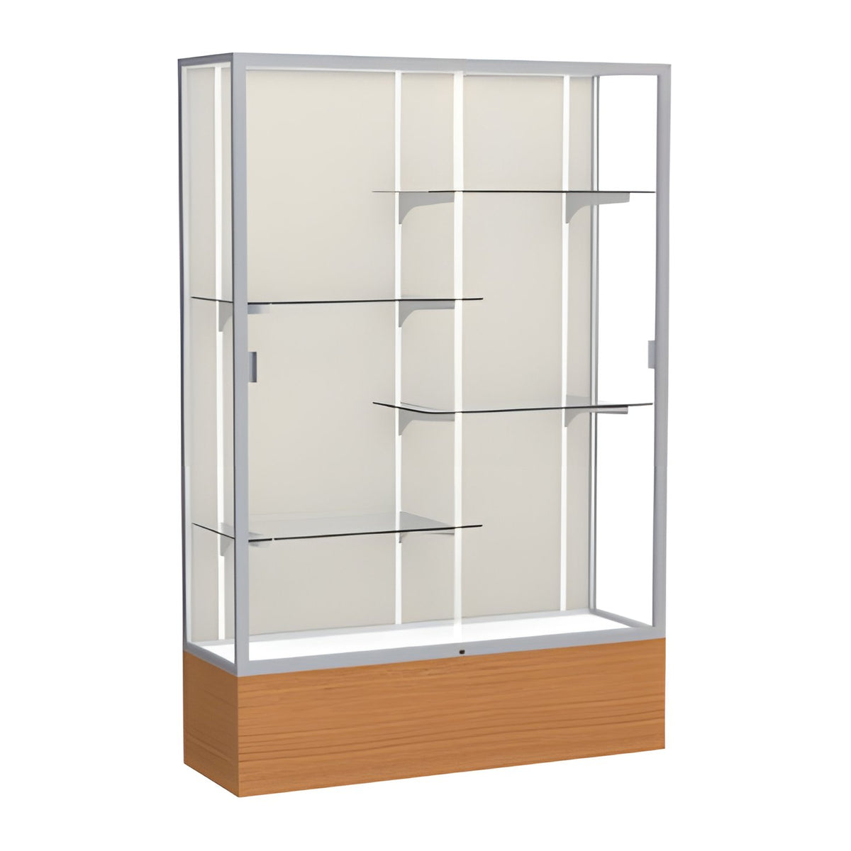 Reliant Carmel Oak case, Plaque Fabric Back w/ Satin Natural aluminum frame finish, 72"H x 48"W x 16"D