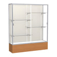 Reliant Carmel Oak case, Plaque Fabric Back w/ Satin Natural aluminum frame finish, 72"H x 60"W x 16"D
