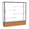 Reliant Carmel Oak case, White Laminate Back w/ Dark Bronze aluminum frame finish, 72"H x 72"W x 16"D