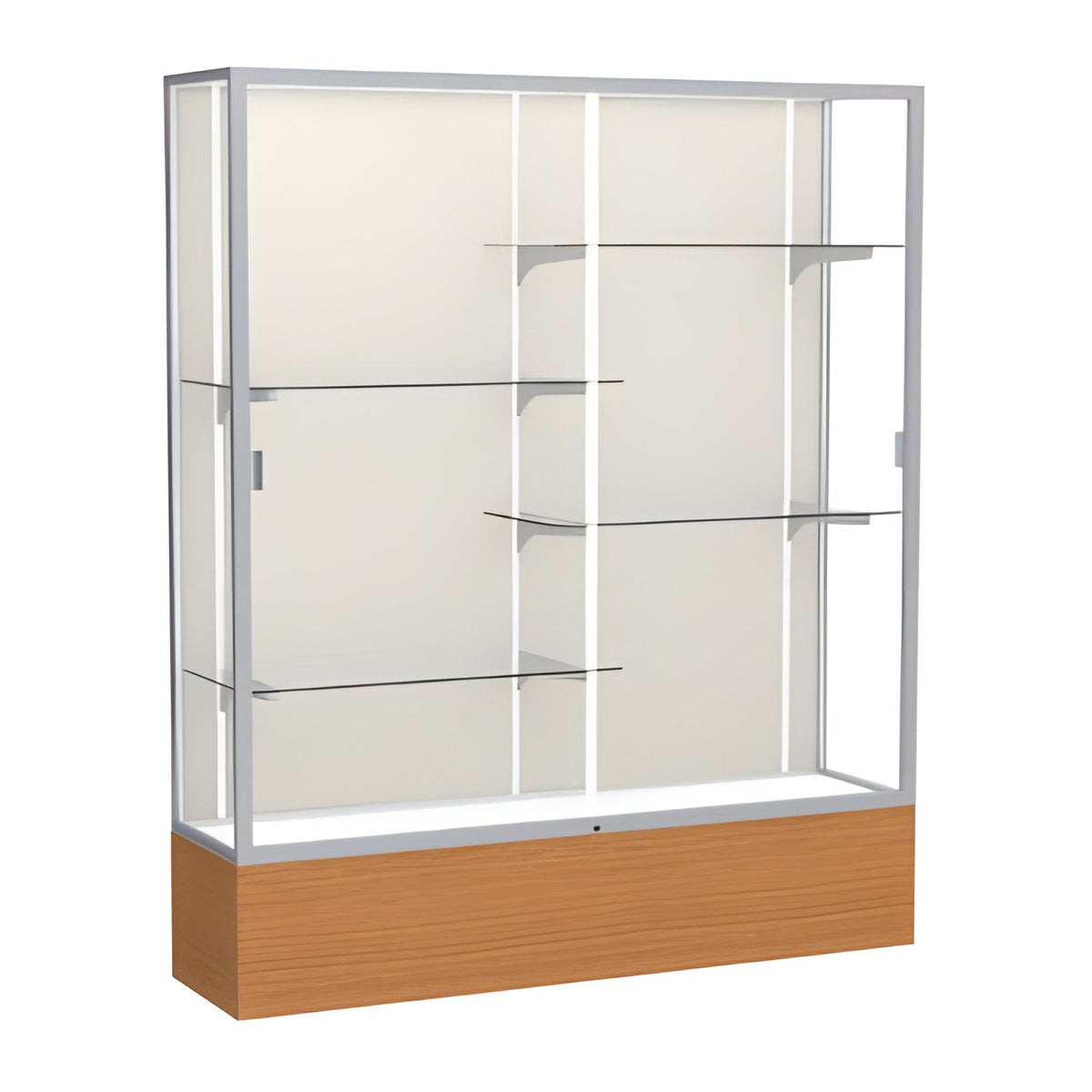 Reliant Carmel Oak case, White Laminate Back w/ Satin Natural aluminum frame finish, 72"H x 60"W x 16"D