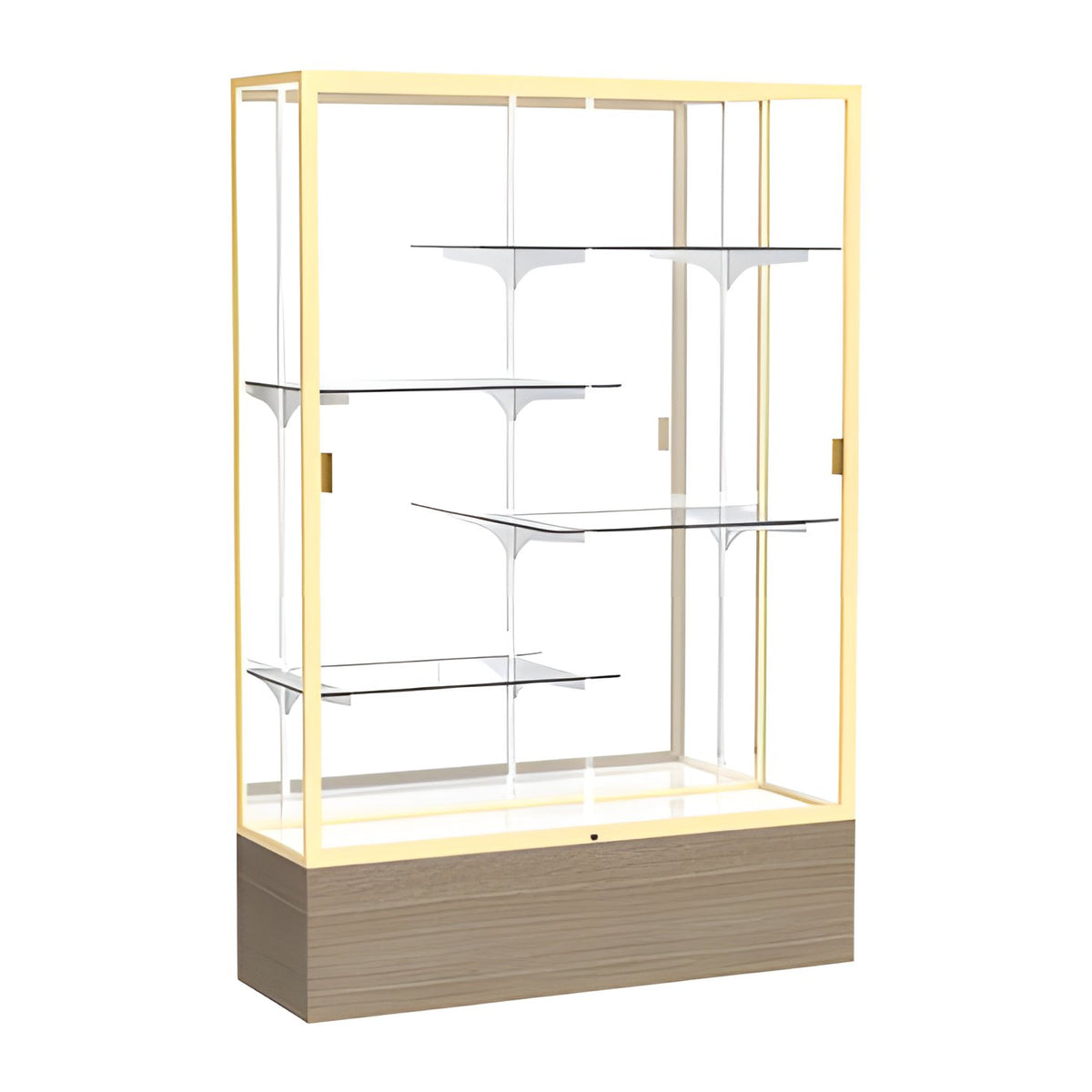 Reliant Driftwood Oak case, Mirror Back w/ Champagne aluminum frame finish, 72"H x 48"W x 16"D