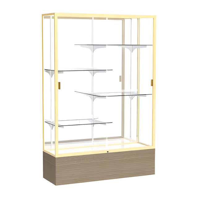 Reliant Driftwood Oak case, Mirror Back w/ Champagne aluminum frame finish, 72"H x 48"W x 16"D