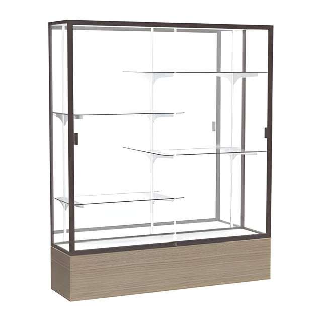 Reliant Driftwood Oak case, Mirror Back w/ Dark Bronze aluminum frame finish, 72"H x 60"W x 16"D