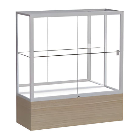 Reliant Driftwood Oak case, Mirror Back w/ Satin Natural aluminum frame finish, 40"H x 36"W x 14"D