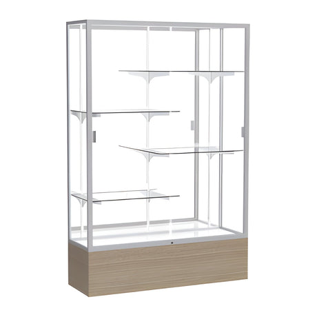 Reliant Driftwood Oak case, Mirror Back w/ Satin Natural aluminum frame finish, 72"H x 48"W x 16"D