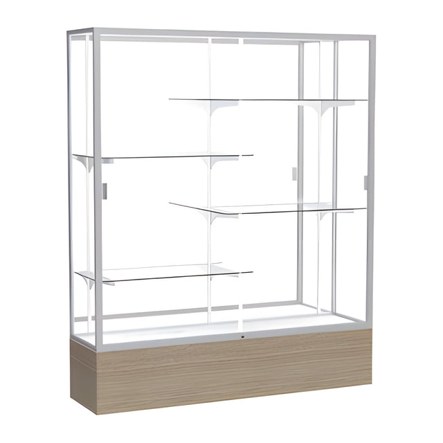 Reliant Driftwood Oak case, Mirror Back w/ Satin Natural aluminum frame finish, 72"H x 60"W x 16"D