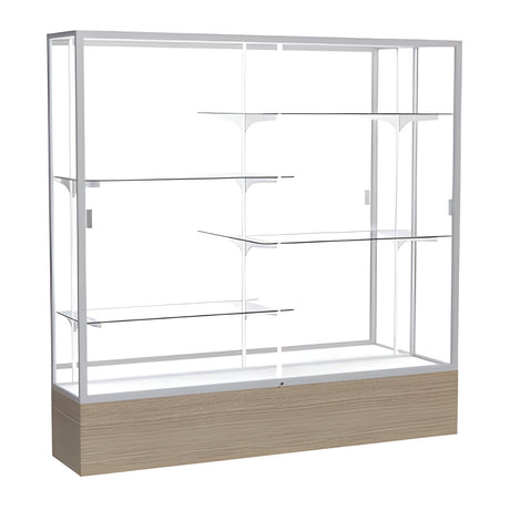 Reliant Driftwood Oak case, Mirror Back w/ Satin Natural aluminum frame finish, 72"H x 72"W x 16"D