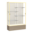 Reliant Driftwood Oak case, Plaque Fabric Back w/ Champagne aluminum frame finish, 72"H x 60"W x 16"D
