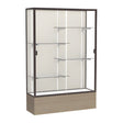 Reliant Driftwood Oak case, Plaque Fabric Back w/ Dark Bronze aluminum frame finish, 72"H x 48"W x 16"D