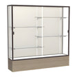 Reliant Driftwood Oak case, Plaque Fabric Back w/ Dark Bronze aluminum frame finish, 72"H x 72"W x 16"D