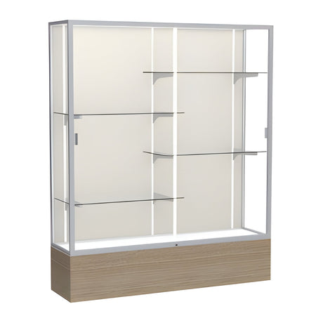 Reliant Driftwood Oak case, Plaque Fabric Back w/ Satin Natural aluminum frame finish, 72"H x 60"W x 16"D