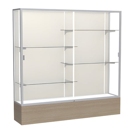 Reliant Driftwood Oak case, Plaque Fabric Back w/ Satin Natural aluminum frame finish, 72"H x 72"W x 16"D