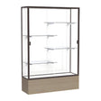 Reliant Driftwood Oak case, White Laminate Back w/ Dark Bronze aluminum frame finish, 72"H x 48"W x 16"D