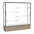 Reliant Driftwood Oak case, White Laminate Back w/ Dark Bronze aluminum frame finish, 72"H x 72"W x 16"D