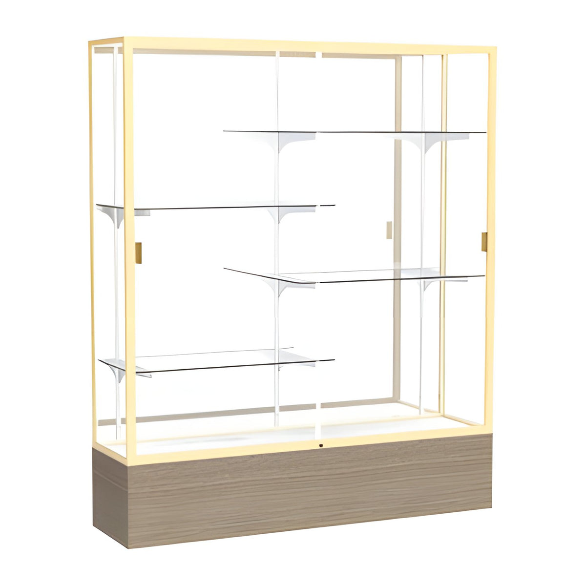 Reliant Driftwood Oak Vinyl case, Mirror Back w/ Champagne aluminum frame finish, 72"H x 60"W x 16"D