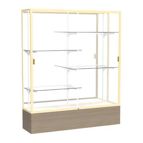 Reliant Driftwood Oak Vinyl case, Mirror Back w/ Champagne aluminum frame finish, 72"H x 60"W x 16"D
