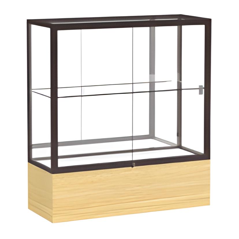 Reliant Light Oak Vinyl case, Mirror Back w/ Dark Bronze aluminum frame finish, 40"H x 36"W x 14"D