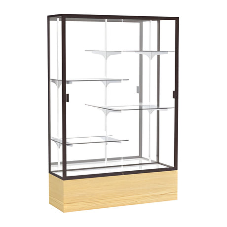 Reliant Light Oak Vinyl case, Mirror Back w/ Dark Bronze aluminum frame finish, 72"H x 48"W x 16"D