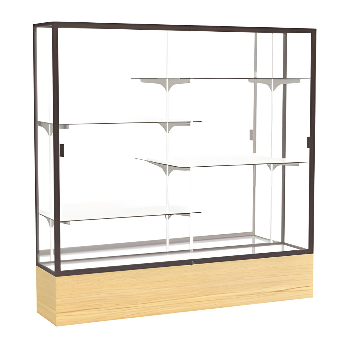 Reliant Light Oak Vinyl case, Mirror Back w/ Dark Bronze aluminum frame finish, 72"H x 72"W x 16"D