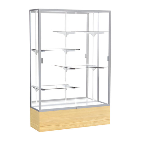Reliant Light Oak Vinyl case, Mirror Back w/ Satin Natural aluminum frame finish, 72"H x 48"W x 16"D