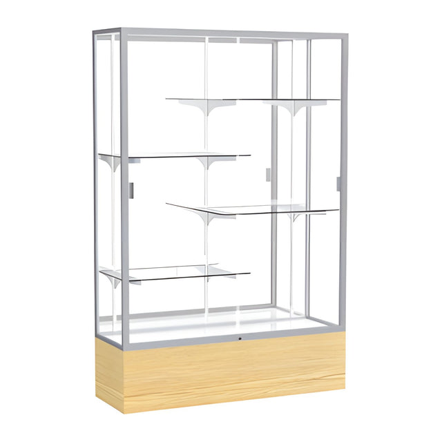 Reliant Light Oak Vinyl case, Mirror Back w/ Satin Natural aluminum frame finish, 72"H x 48"W x 16"D